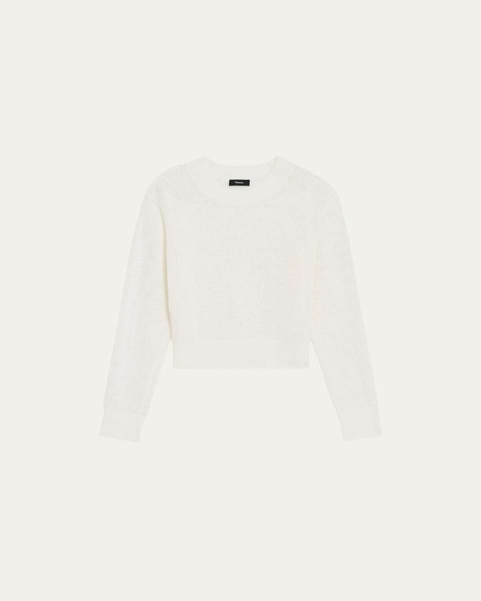 Mini Pointelle Stitch Long-Sleeve Pullover Top
